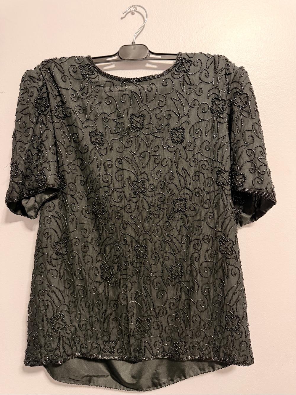 Vintage Braemar Petites Beaded Black Silk Blouse